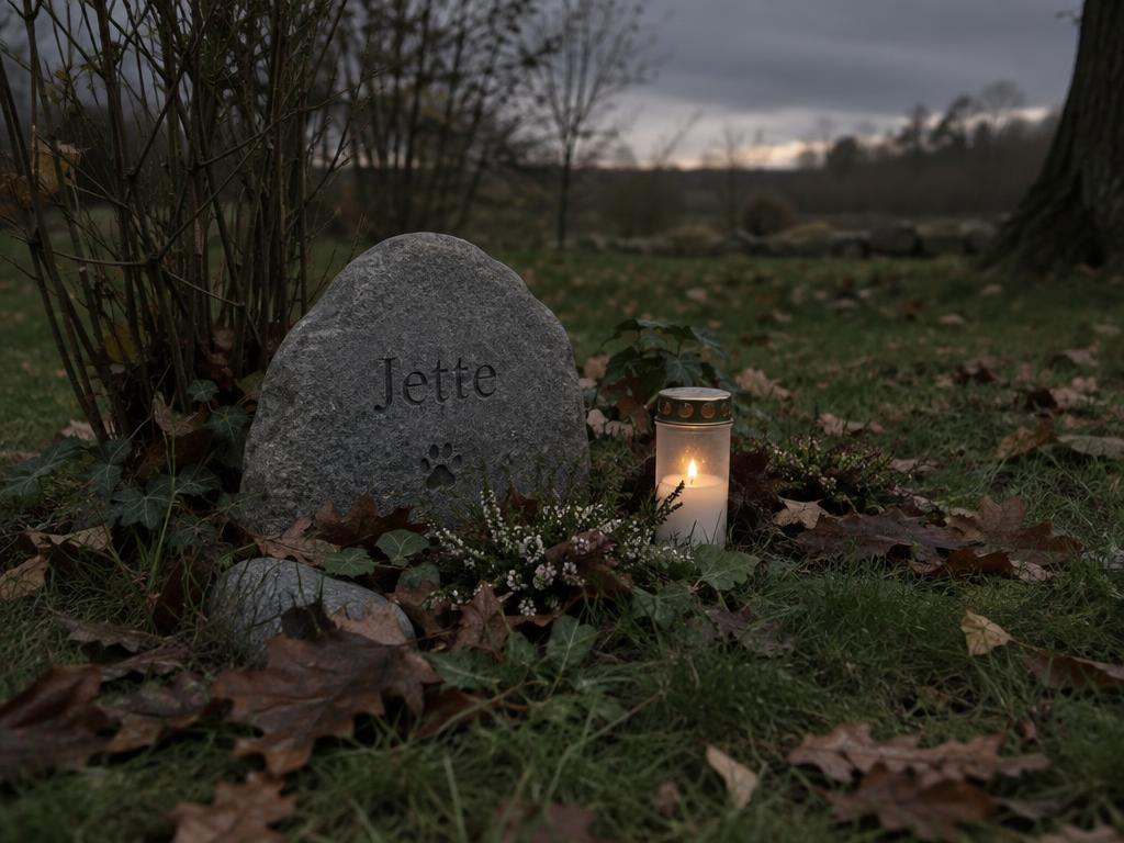 Symbolbild: Gedenkstein mit der Aufschrift Jette und einer Kerze
